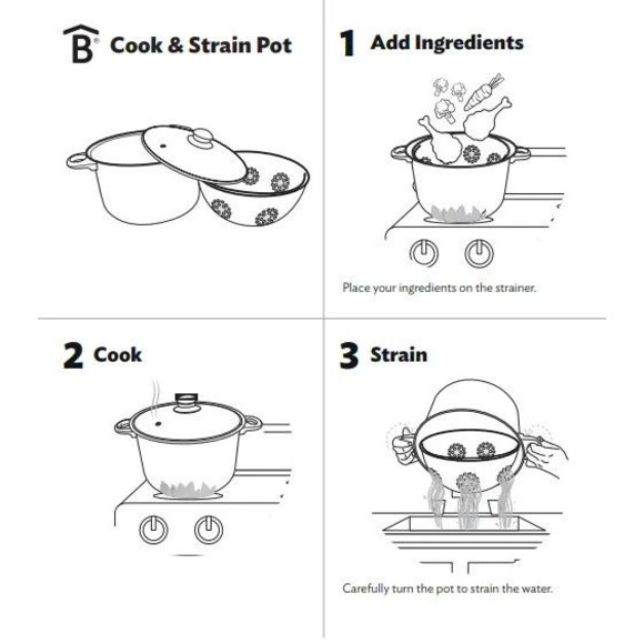 Non-Stick Easy Strain Pot Tilt Cookware 3-pc Black Clear Steam Release Lid NEW - Picture 7 of 8